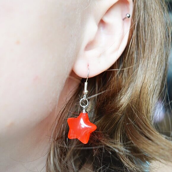 Red Candy Star Dangle Earrings - Picture 2 of 4